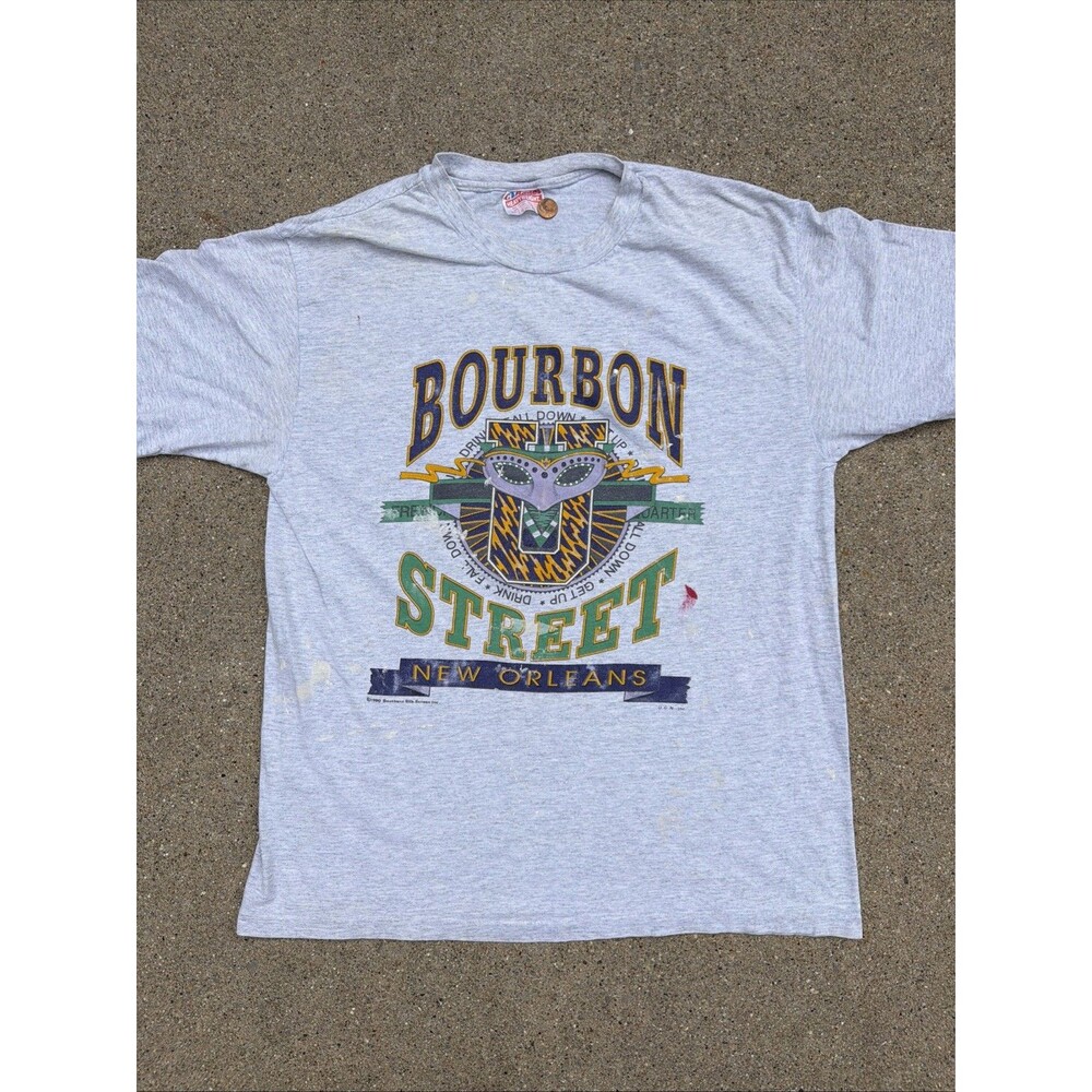 VTG 1990 Bourbon Street New Orleans Mardi Gras Shirt USA L Southern Silk Screen